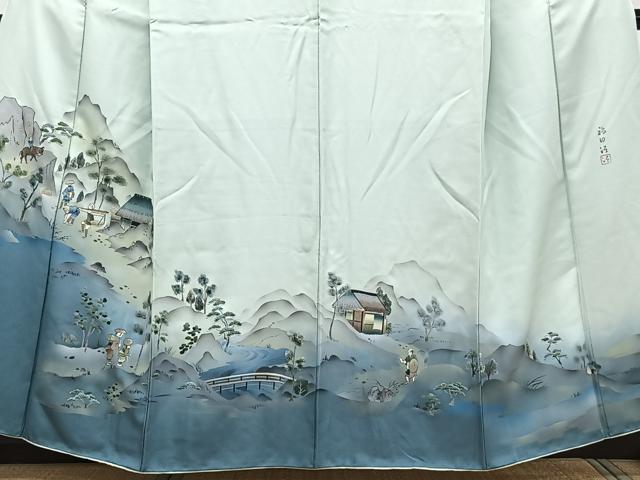 平和屋着物■訪問着 作家物 手描き 人物風景文 暈し染め 正絹 逸品 CABG6832xi
