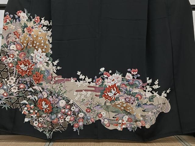 平和屋着物■豪華黒留袖 籬花文 鶴 金彩 正絹 逸品 CABG6857xi
