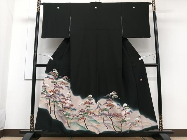 平和屋着物■豪華黒留袖 作家物 波枝松文 暈し染め 正絹 逸品 CABG6874xi