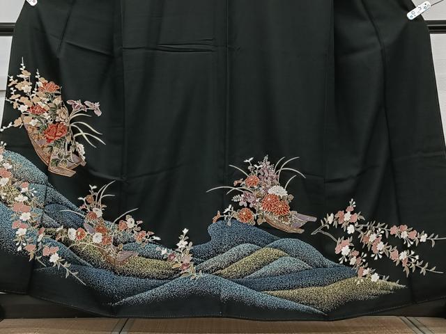 平和屋着物■豪華黒留袖 駒刺繍 花船文 金彩 正絹 逸品 CABG6891xi
