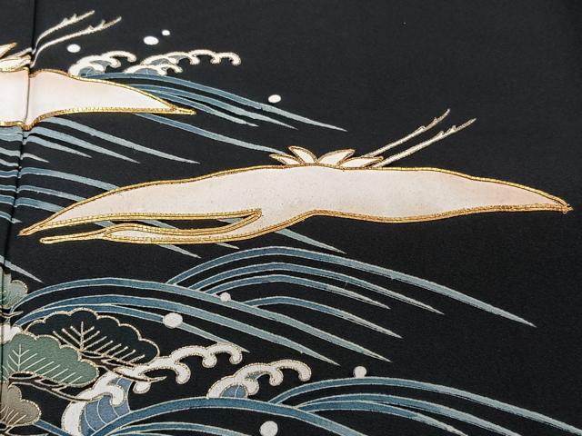 平和屋着物■豪華黒留袖 駒刺繍 立波飛鶴松文 金彩 正絹 逸品 CABG6892xi