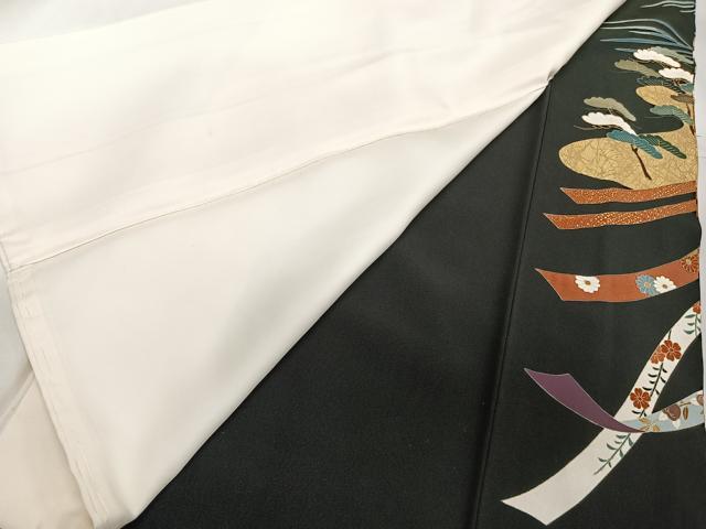 平和屋着物■豪華黒留袖 駒刺繍 立波飛鶴松文 金彩 正絹 逸品 CABG6892xi