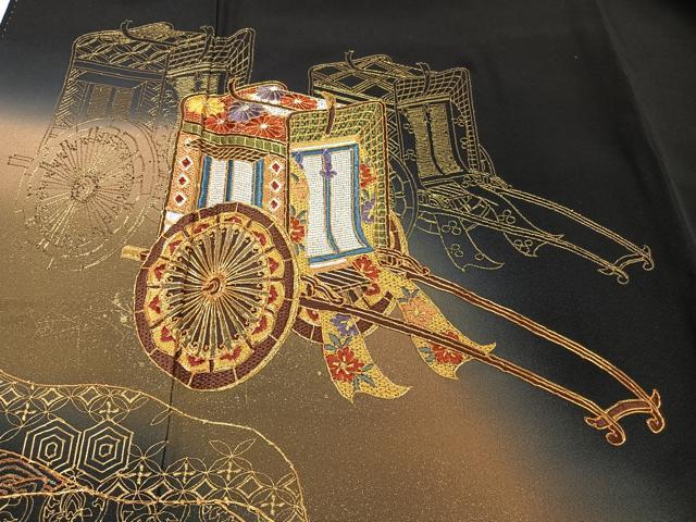 平和屋着物■豪華黒留袖 泰常 駒刺繍 道長車花文 暈し染め 金彩 正絹 逸品 未使用 CABG6895xi