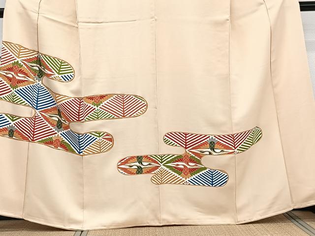 平和屋着物■訪問着 駒刺繍 絵霞鶴文 金彩 正絹 逸品 未使用 CABG6910xi
