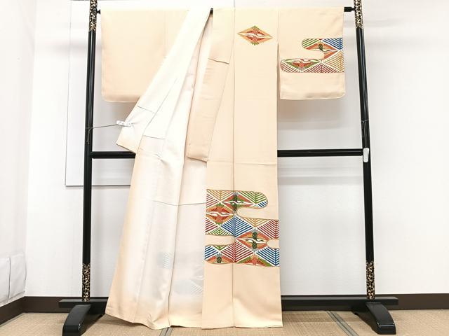 平和屋着物■訪問着 駒刺繍 絵霞鶴文 金彩 正絹 逸品 未使用 CABG6910xi