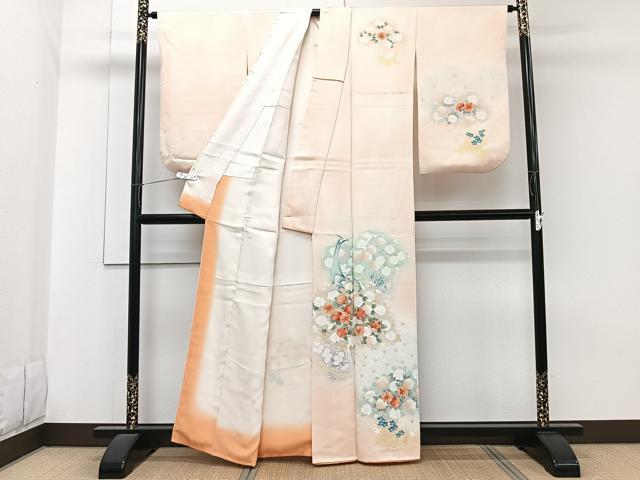 平和屋着物■訪問着 刺繍 孔雀花文 暈し染め 正絹 逸品 CABG6965xi