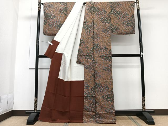 平和屋着物■上質な小紋 型染め 草花文 正絹 逸品 CABG6976xi