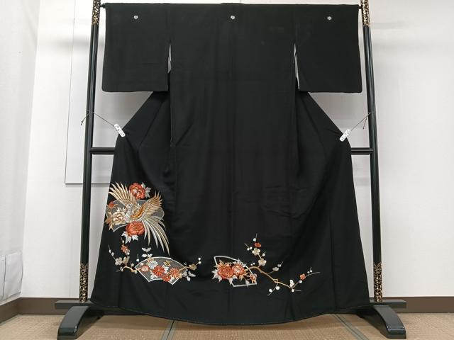 平和屋着物■黒留袖 総刺繍 花鳥文 金銀糸 洗える着物 CABG6981xi