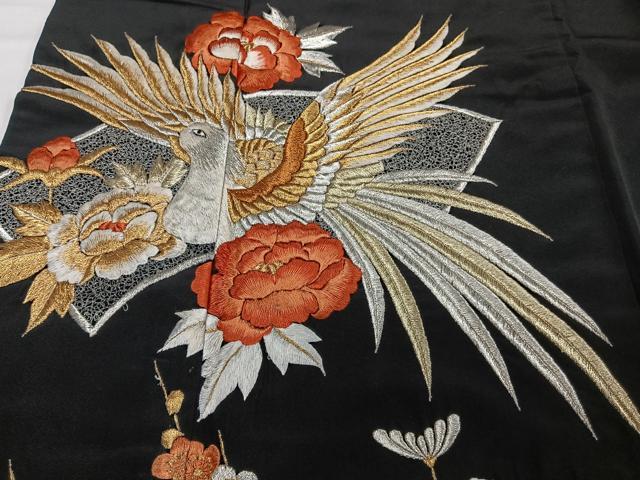 平和屋着物■黒留袖 総刺繍 花鳥文 金銀糸 洗える着物 CABG6981xi