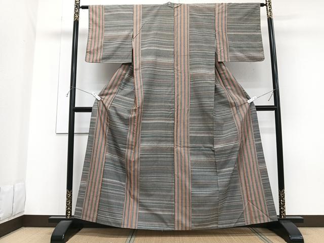 平和屋着物■上質な紬 格子文 正絹 逸品 CABG6987xi