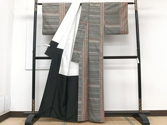 平和屋着物■上質な紬 格子文 正絹 逸品 CABG6987xi