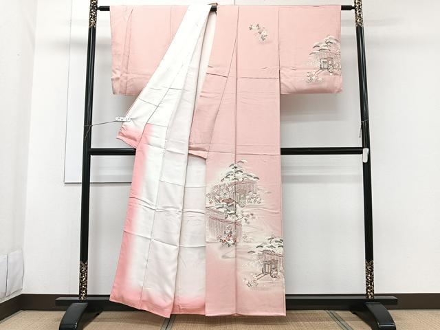 平和屋着物■訪問着 屏風御所車花文 松竹梅 暈し染め 金彩 正絹 逸品 CABG6994xi
