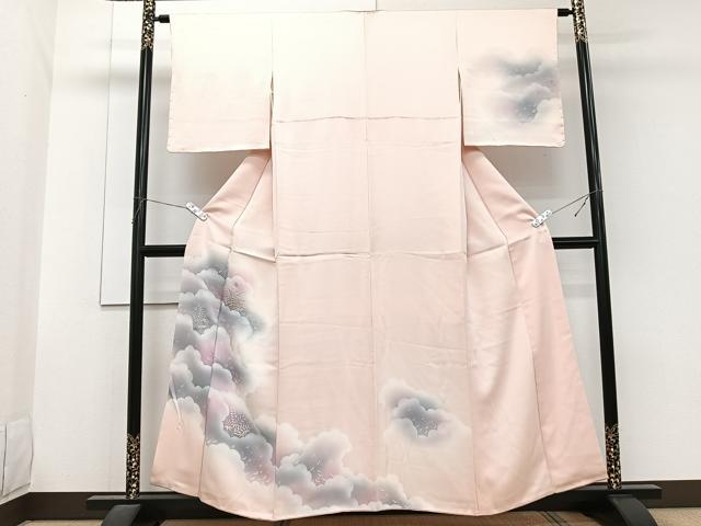平和屋着物■訪問着 刺繍 雲取り飛鶴草花文 暈し染め 正絹 逸品 未使用 CABG7004xi