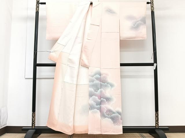 平和屋着物■訪問着 刺繍 雲取り飛鶴草花文 暈し染め 正絹 逸品 未使用 CABG7004xi
