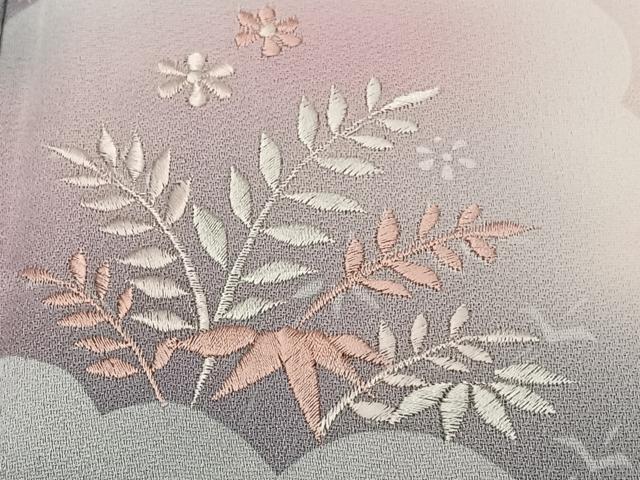 平和屋着物■訪問着 刺繍 雲取り飛鶴草花文 暈し染め 正絹 逸品 未使用 CABG7004xi
