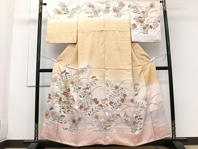 平和屋着物■訪問着 駒刺繍 絵霞草花文 暈し染め 金彩 正絹 逸品 CABG7006xi