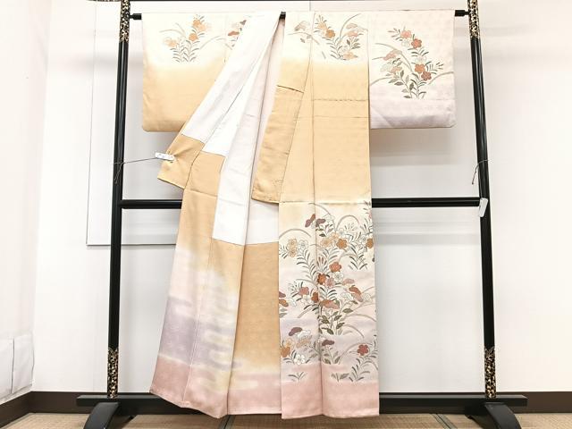 平和屋着物■訪問着 駒刺繍 絵霞草花文 暈し染め 金彩 正絹 逸品 CABG7006xi