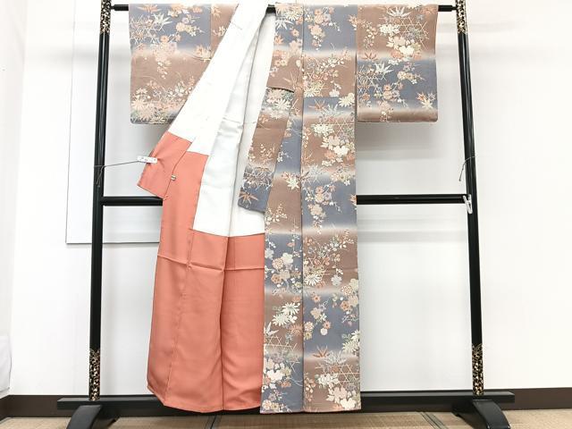平和屋着物■上質な小紋 草花文 暈し染め 鬼しぼ縮緬 正絹 逸品 未使用 CABG7007xi