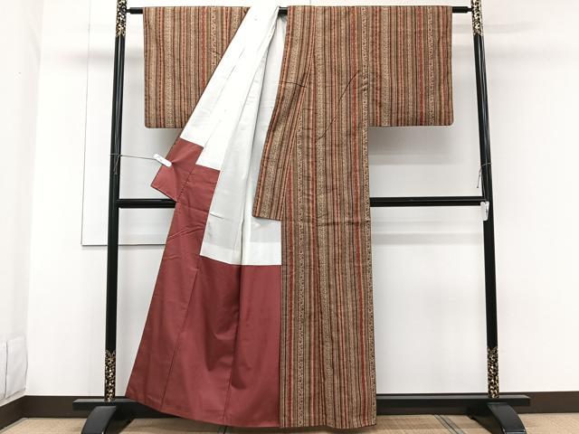 平和屋着物■上質な紬 縞花菱文 正絹 逸品 CABG7023xi