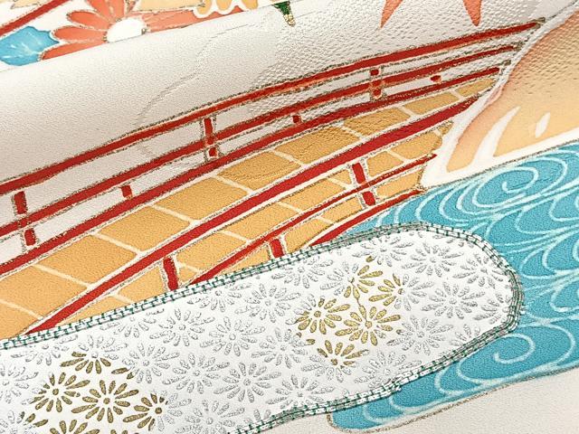 平和屋着物■豪華振袖 駒刺繍 御所車渡橋花文 暈し染め 金銀彩 正絹 逸品 CABG7054xi
