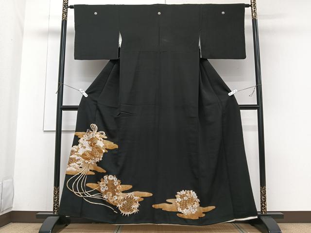 平和屋着物■豪華黒留袖 駒刺繍 薬玉花丸文 金彩 正絹 逸品 CABG7055xi