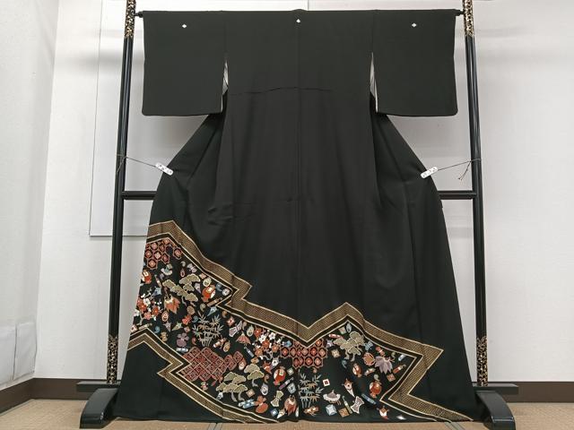 平和屋着物■豪華黒留袖 駒刺繍 宝尽くし文 金彩 正絹 逸品 CABG7056xi