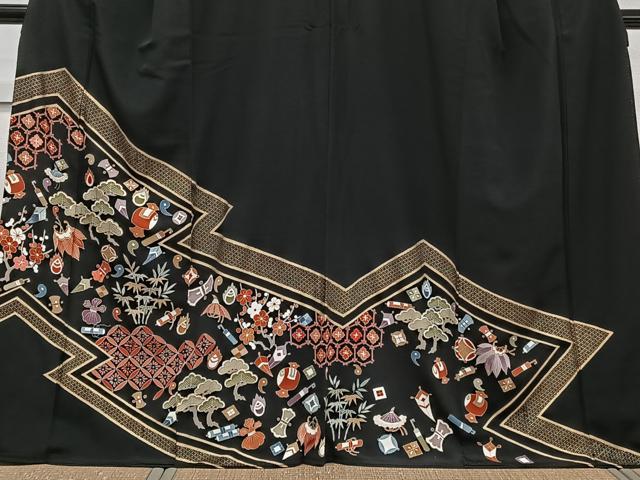 平和屋着物■豪華黒留袖 駒刺繍 宝尽くし文 金彩 正絹 逸品 CABG7056xi