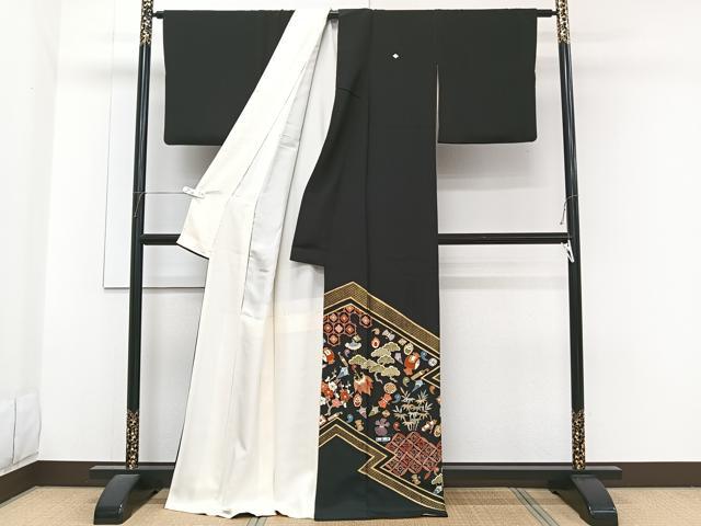 平和屋着物■豪華黒留袖 駒刺繍 宝尽くし文 金彩 正絹 逸品 CABG7056xi