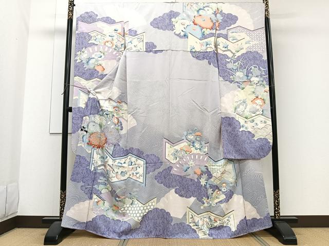 平和屋着物■豪華振袖 駒刺繍 立波屏風花文 銀彩 正絹 逸品 CABG7071xi