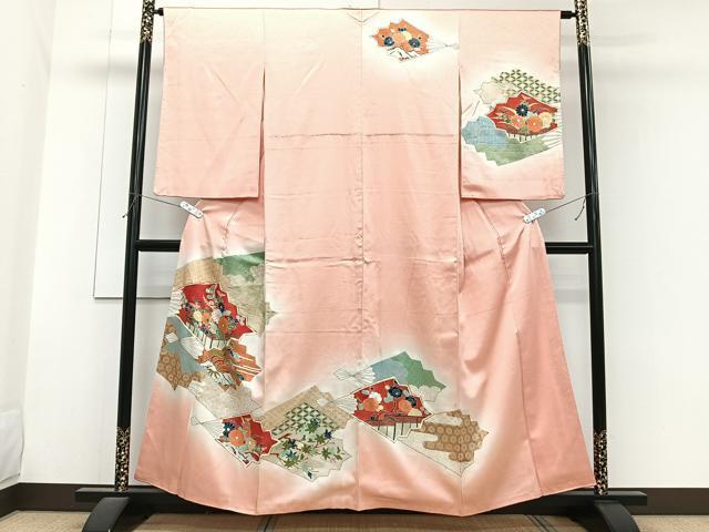 平和屋着物■訪問着 駒刺繍 檜扇屏風花文 暈し染め 金彩 正絹 逸品 CABG7078xi