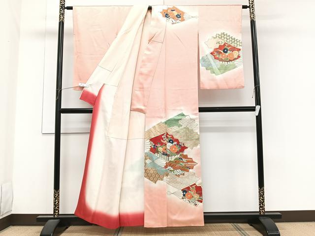平和屋着物■訪問着 駒刺繍 檜扇屏風花文 暈し染め 金彩 正絹 逸品 CABG7078xi