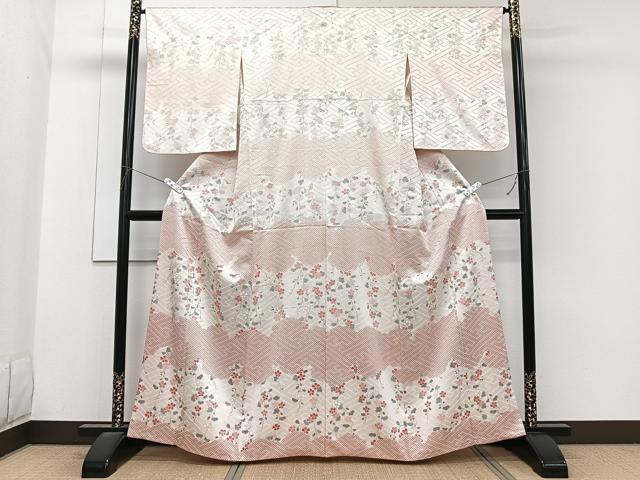 平和屋着物■上質な小紋 紗綾形枝垂れ花文 金彩 正絹 逸品 CABG7113xi