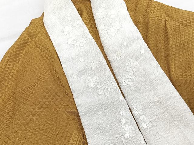 平和屋着物■長襦袢 無双仕立て 鱗地紋 山吹茶色 半衿刺繍 正絹 逸品 CABG7155xi