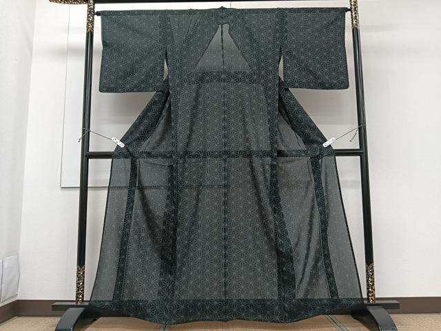 平和屋着物*夏物 小紋 紗 麻の葉文 洗える着物 CABG7161xi
