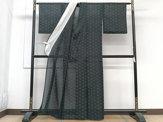 平和屋着物*夏物 小紋 紗 麻の葉文 洗える着物 CABG7161xi