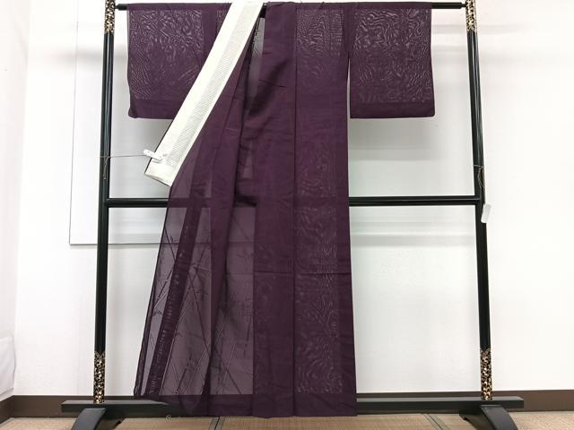 平和屋着物*夏物 色無地 笹竹紋紗 桑の実色 正絹 逸品 CABG7166xi