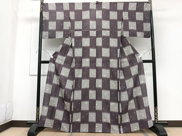 平和屋着物*夏物 小紋 絽 格子花びら文 正絹 逸品 CABG7168xi