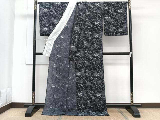 平和屋着物*夏物 小紋 縦絽 籬流水花文 ロング丈 正絹 逸品 CABG7175xi