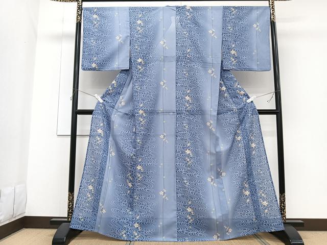 平和屋着物*夏物 小紋 絽 流水花文 洗える着物 CABG7199xi