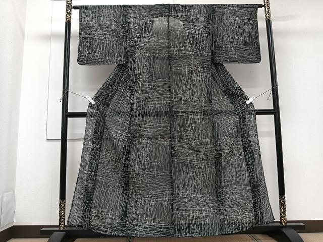 平和屋着物*夏物 小紋 絽 抽象文様 黒地 洗える着物 CABG7200xi