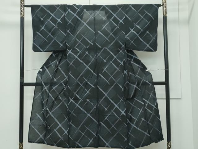 平和屋着物∴夏物 男性 浴衣 菱花文 黒地 綿 逸品 CABG7225rv
