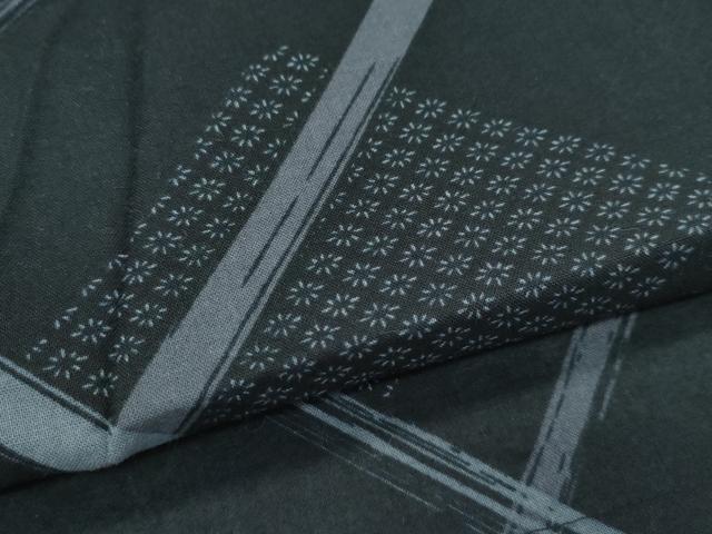平和屋着物∴夏物 男性 浴衣 菱花文 黒地 綿 逸品 CABG7225rv