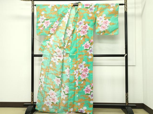 平和屋着物∴夏物 浴衣 草花文 綿 逸品 未使用 CABG7236rv