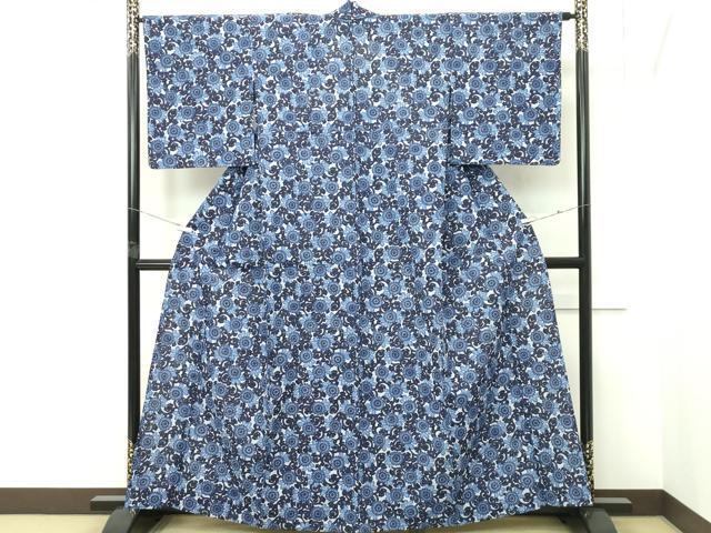 平和屋着物∴夏物 浴衣 藍 型染め 菊唐草文 綿 逸品 CABG7240rv