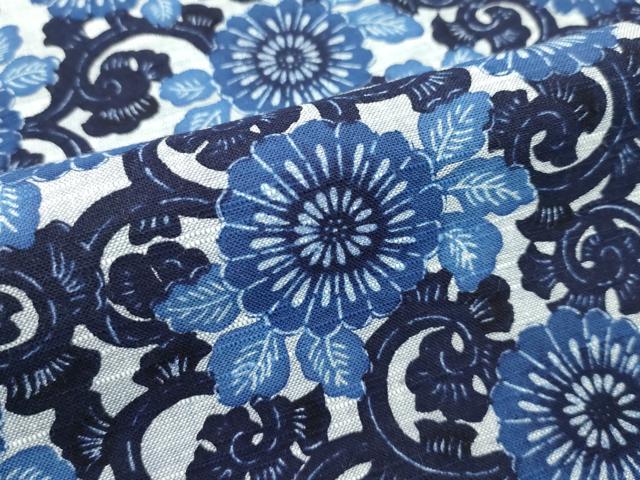 平和屋着物∴夏物 浴衣 藍 型染め 菊唐草文 綿 逸品 CABG7240rv
