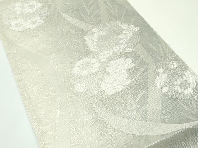 平和屋着物*夏物 六通柄袋帯 雪輪草花文 銀糸 正絹 逸品 未使用 CABG7266rv