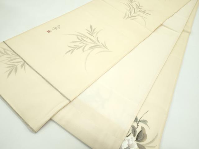 平和屋着物*夏物 太鼓柄袋帯 作家物 手描き 刺繍 枝花文 銀彩 正絹 逸品 CABG7270rv