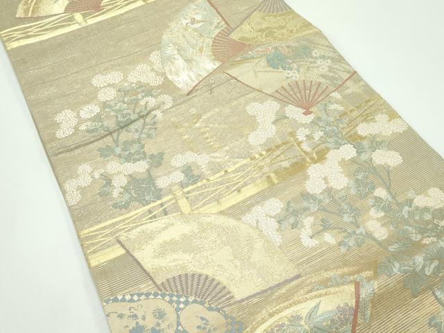 平和屋着物*夏物 六通柄袋帯 秋草に扇散し 正絹 逸品 CABG7276rv