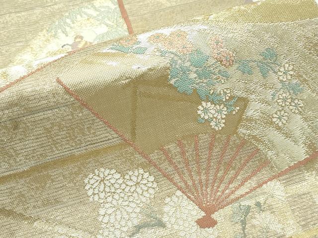 平和屋着物*夏物 六通柄袋帯 秋草に扇散し 正絹 逸品 CABG7276rv