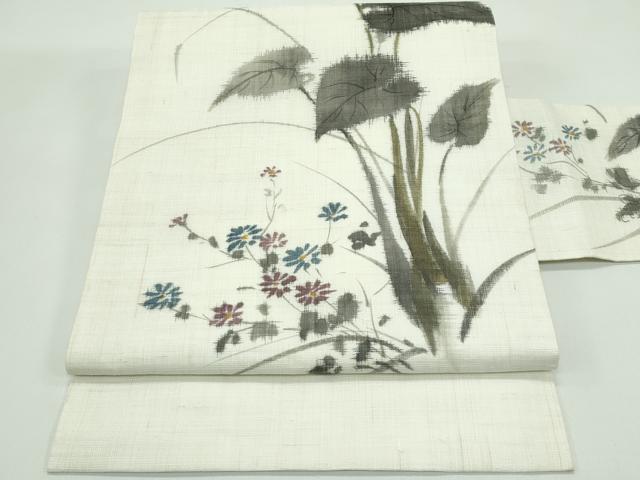 平和屋着物*夏物 九寸名古屋帯 草花文 麻 逸品 CABG7293rv